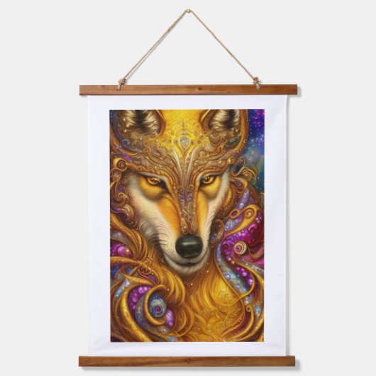 Majestic Golden Wolf Pair Fantasy AI Art Print Hangend Wandkleed (Voorkant)