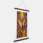 Majestic Golden Wolf Pair Fantasy AI Art Print Hangend Wandkleed (Gebogen)
