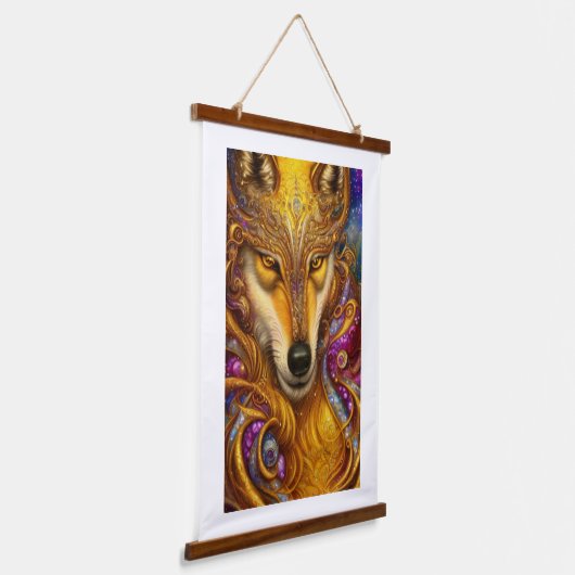 Majestic Golden Wolf Pair Fantasy AI Art Print Hangend Wandkleed (Gebogen)