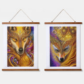 Majestic Golden Wolf Pair Fantasy AI Art Print Hangend Wandkleed (Dubbel)