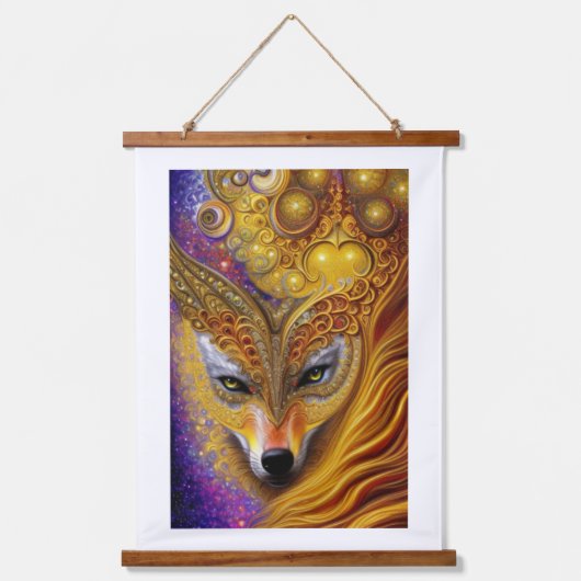 Majestic Golden Wolf Pair Fantasy AI Art Print Hangend Wandkleed (Voorkant 2)
