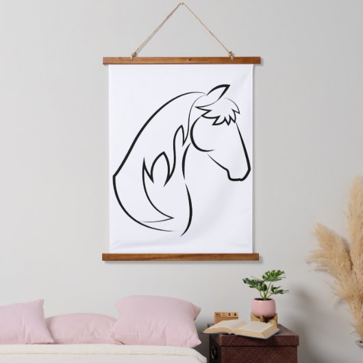 Majestic Grace - Minimalistische paardenlijn kunst Hangend Wandkleed (Slaapkamer)