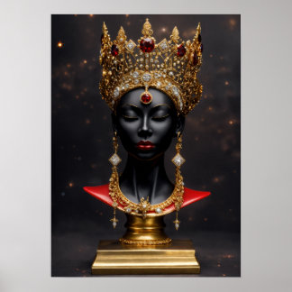 Majestic Grace: zwarte vrouw in gouden kroon Poster