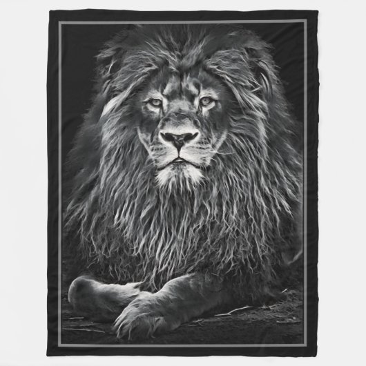 Majestic Gray Lion Fleece Deken (Voorkant)