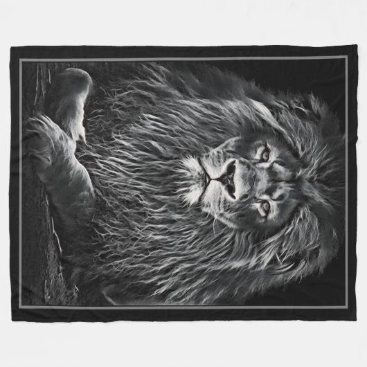 Majestic Gray Lion Fleece Deken (Voorkant (Horizontaal))
