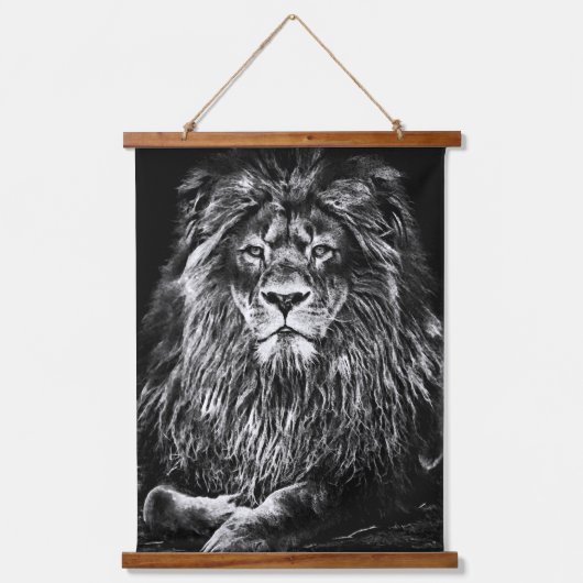 Majestic Gray Lion Hanging Tapestry Hangend Wandkleed (Voorkant)