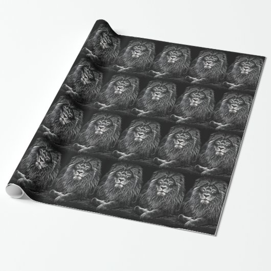 Majestic Gray Lions Pattern Cadeaupapier (Uitgerold)