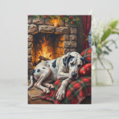 Majestic Great Dane Asleep by Fireplace Cozy Feestdagenkaart (Staand voorkant)