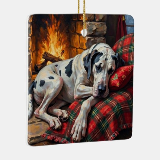 Majestic Great Dane Asleep by Fireplace Cozy Keramisch Ornament (Rechts)