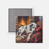 Majestic Great Dane Asleep by Fireplace Cozy Magneet (Voorkant / Achterkant)
