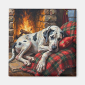 Majestic Great Dane Asleep by Fireplace Cozy Magneet (Voorkant)