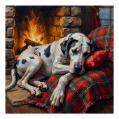 Majestic Great Dane Asleep by Fireplace Cozy Perfect Poster (Voorkant)