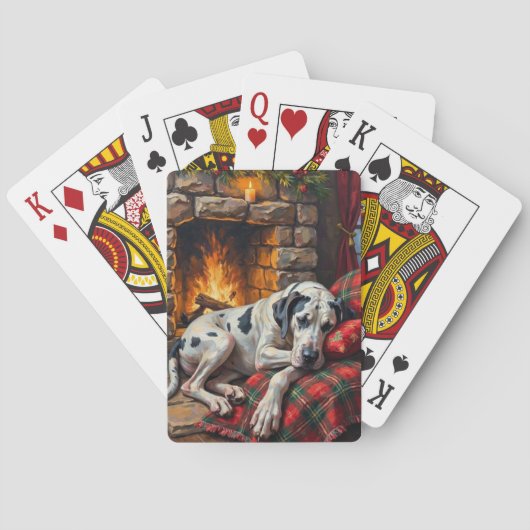 Majestic Great Dane Asleep by Fireplace Cozy Pokerkaarten (Achterkant)