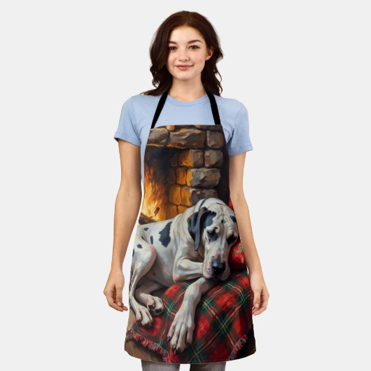 Majestic Great Dane Asleep by Fireplace Cozy Schort (Gedragen)