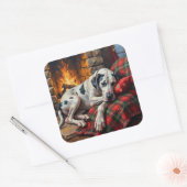 Majestic Great Dane Asleep by Fireplace Cozy Vierkante Sticker (Envelop)