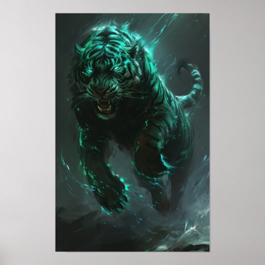 Majestic Green Tiger Portrait Poster (Voorkant)