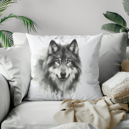 Majestic Grey Wolf Prachtige Waterverf Wildlife Kussen