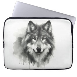 Majestic Grey Wolf Prachtige Waterverf Wildlife Laptop Sleeve