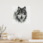 Majestic Grey Wolf Prachtige Waterverf Wildlife Poster (Keuken)