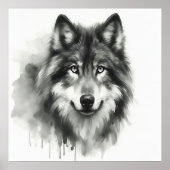 Majestic Grey Wolf Prachtige Waterverf Wildlife Poster (Voorkant)