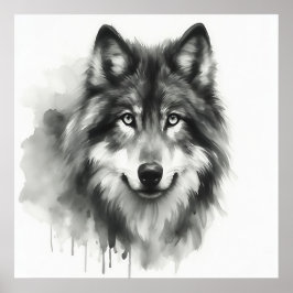 Majestic Grey Wolf Prachtige Waterverf Wildlife Poster