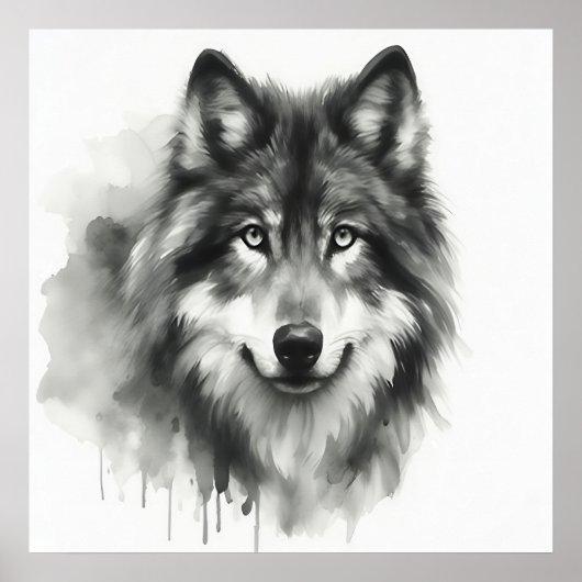 Majestic Grey Wolf Prachtige Waterverf Wildlife Poster (Voorkant)