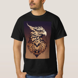"Majestic Griffin Head - Monochroom 2D Logo Design T-shirt