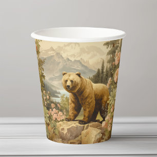 Majestic Grizzly Beer in een bos Papieren Bekers