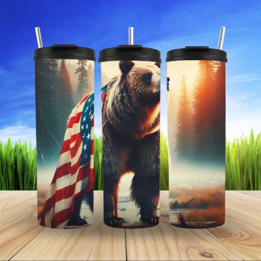 Majestic Grizzly Beer Patriottisme Ontwerp Thermosbeker