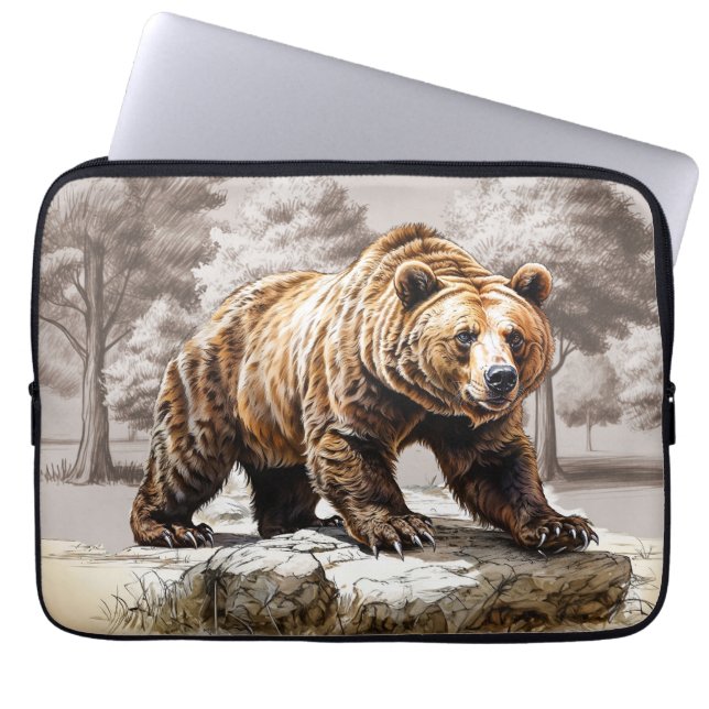 Majestic Grizzly: bewaker van het bos Laptop Sleeve (Voorkant)