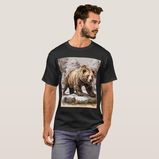Majestic Grizzly: Bewaker van het Bos T-shirt (Voorkant volledig)