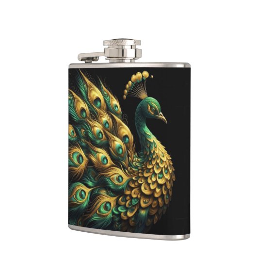 Majestic Groene en Gouden Peacock Heupfles (Links)