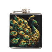 Majestic Groene en Gouden Peacock Heupfles (Voorkant)