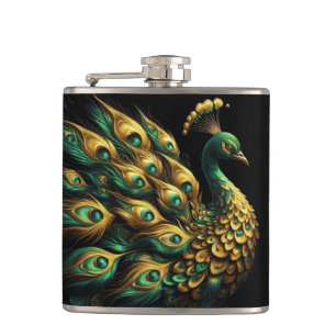 Majestic Groene en Gouden Peacock Heupfles