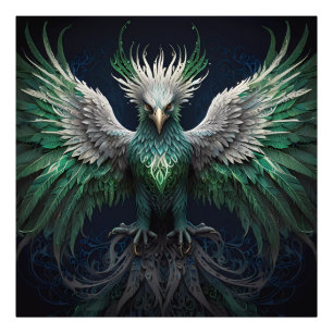 Majestic Groene & Witte Phoenix Vogel Foto Afdruk