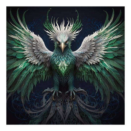 Majestic Groene & Witte Phoenix Vogel Foto Afdruk (Voorkant)