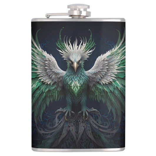 Majestic Groene & Witte Phoenix Vogel Heupfles (Voorkant)
