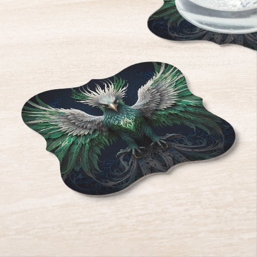 Majestic Groene & Witte Phoenix Vogel Kartonnen Onderzetters (Gekanteld)
