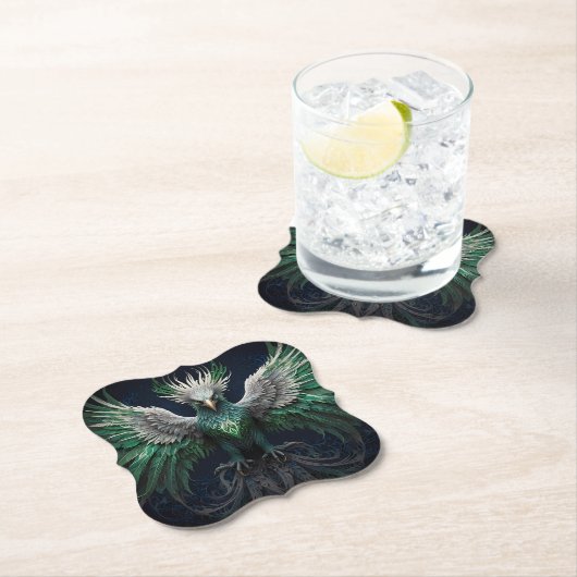 Majestic Groene & Witte Phoenix Vogel Kartonnen Onderzetters (Insitu)