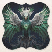 Majestic Groene & Witte Phoenix Vogel Kartonnen Onderzetters (Voorkant)