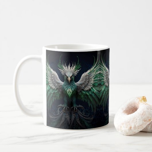 Majestic Groene & Witte Phoenix Vogel Koffiemok (Met donut)