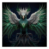 Majestic Groene & Witte Phoenix Vogel Perfect Poster (Voorkant)