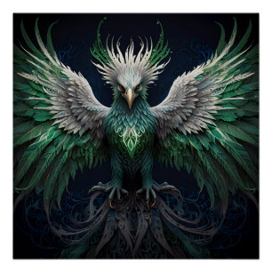 Majestic Groene & Witte Phoenix Vogel Perfect Poster