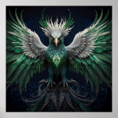 Majestic Groene & Witte Phoenix Vogel Poster (Voorkant)
