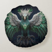 Majestic Groene & Witte Phoenix Vogel Rond Kussen (Achterkant)