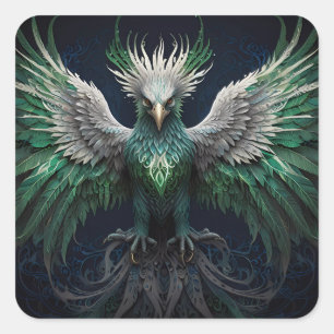 Majestic Groene & Witte Phoenix Vogel Vierkante Sticker