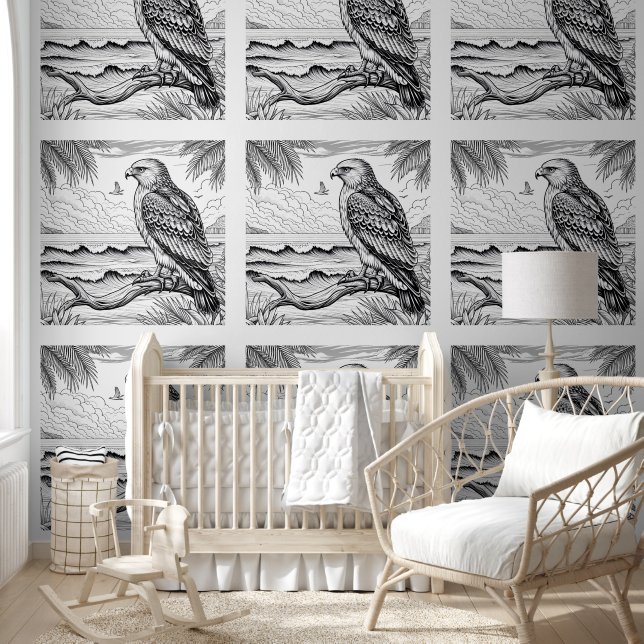 Majestic Hawk Over Ocean Uitzicht Kleuren Behang (Kinderen)