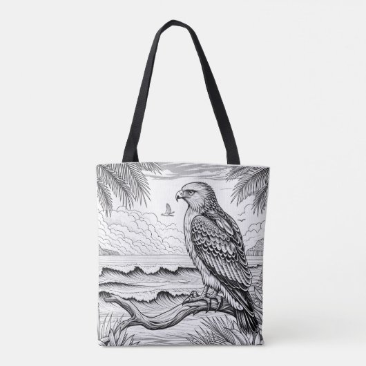Majestic Hawk Over Ocean Uitzicht Kleuren Tote Bag (Achterkant)