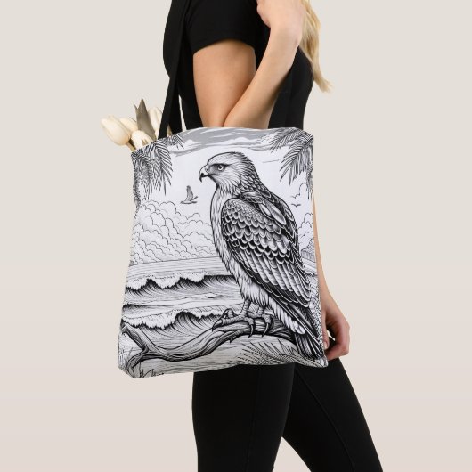Majestic Hawk Over Ocean Uitzicht Kleuren Tote Bag (Dichtbij)