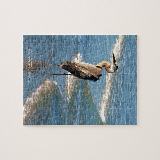 Majestic Heron Bird Beach Blue Waves Foto Puzzle Legpuzzel (Horizontaal)